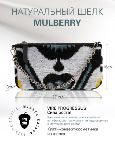 Шелковый (Бахмаль) Клатч-конверт-папка-косметичка VIRE PROGRESSUS! (Сила роста!) THINY_VIRE PROGRESSUS!